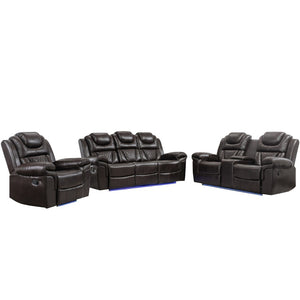 English Elm 3 Piece Faux Leather Manual Reclining Sofa Set with Led Base and Console SG001132AAD
