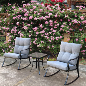 English Elm ROCKER Patio Bistro Chair and Teapoy Set - Ergonomic Metal Rockers, Thick Cushions, Sturdy Build Medium grey W656127052