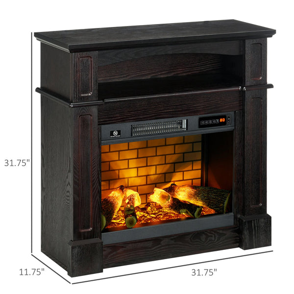 English Elm 32" Electric Fireplace Mantel Brown – Freestanding 700/1400W Heater with LED Log Flame, Shelf, Remote W2225140842