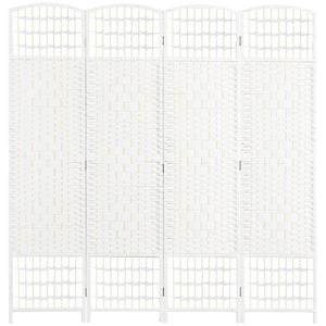 English Elm 4 Panel Room Divider — 5.6' Wave Fiber Folding Privacy Screen, Hand-Woven Paper & Bamboo, White, Stylish Room Separator for Home & Office (67" H) W2225140847