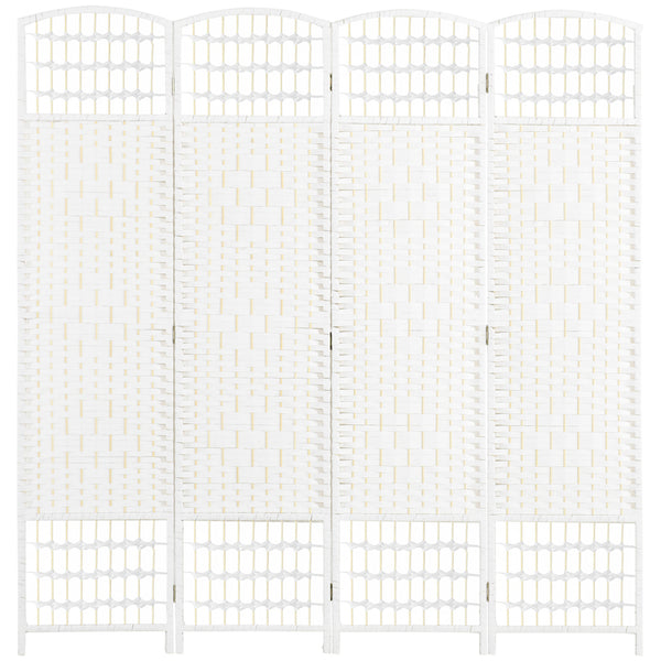 English Elm 4 Panel Room Divider — 5.6' Wave Fiber Folding Privacy Screen, Hand-Woven Paper & Bamboo, White, Stylish Room Separator for Home & Office (67" H) W2225140847