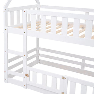 English Elm Twin Twin over Full Metal Bunk Bed with Integrated Ladder, Full-Length Guardrail, Futon-Ready Versatile Design White N7090000734K