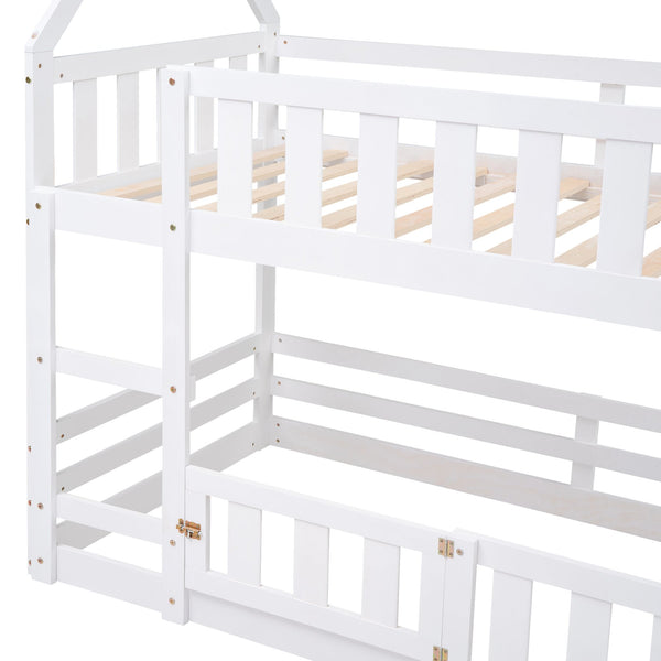 English Elm Twin Twin over Full Metal Bunk Bed with Integrated Ladder, Full-Length Guardrail, Futon-Ready Versatile Design White N7090000734K
