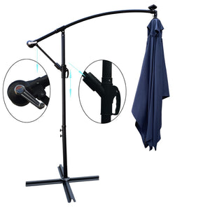 English Elm Square Solar Led Patio Umbrella Upf 40 Polyester Canopy with Crank Lift Wind Vent Navy Blue W656127037