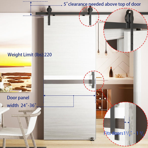 English Elm Crazy Elf Triple Primed Barn Door Slab with Sliding Hardware Kit for Modern Interiors W936S00011