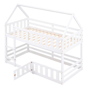 English Elm Twin Twin over Full Metal Bunk Bed with Integrated Ladder, Full-Length Guardrail, Futon-Ready Versatile Design White N7090000734K