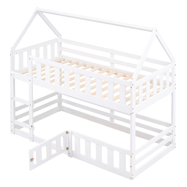 English Elm Twin Twin over Full Metal Bunk Bed with Integrated Ladder, Full-Length Guardrail, Futon-Ready Versatile Design White N7090000734K