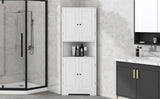 English Elm Tall Bathroom Storage Cabinet, Corner Cabinet With Doors and Adjustable Shelf, Mdf Board With Painted Finish, White