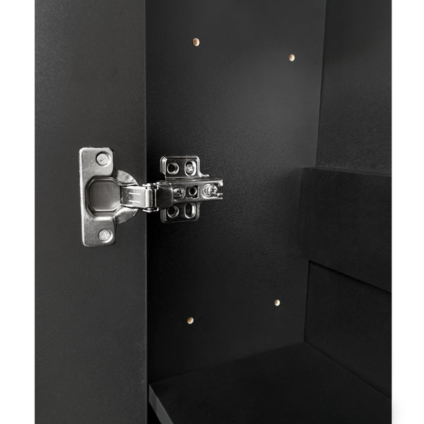 English Elm Black Hall Tree Foyer Cabinet Flip Shoe Storage Tempered Glass Hooks Shelf SD000028AAB