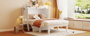 English Elm Full Size Murphy Wall Bed with Usb Charging Removable Shelves Pine Cabinet White LP001660AAK