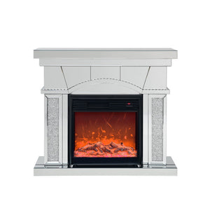 English Elm W Mirrored Acrylic Electric Fireplace Console with Crystal Accents and Led Flame W1005S00003