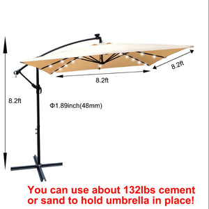 English Elm Square Solar Led Patio Umbrella Upf 40 Polyester Canopy with Crank Lift Wind Vent Tan W656127036
