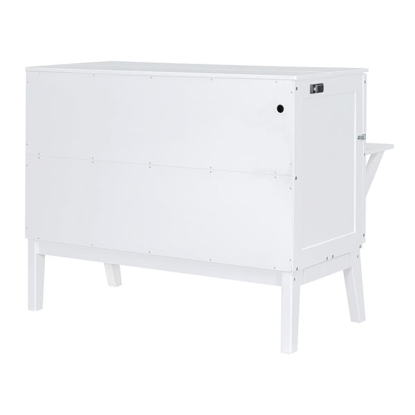 English Elm Full Size Murphy Wall Bed with Usb Charging Removable Shelves Pine Cabinet White LP001660AAK
