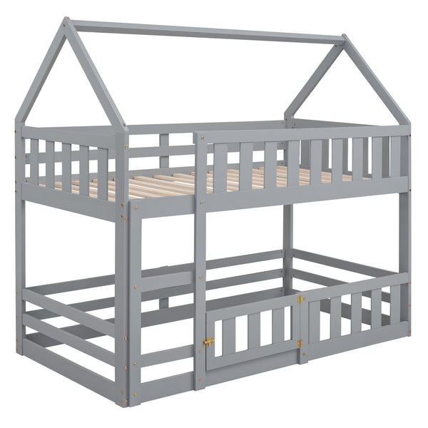 English Elm Twin Twin over Full Metal Bunk Bed with Integrated Ladder, Full-Length Guardrail, Futon-Ready Versatile Design Gray N7090000734E