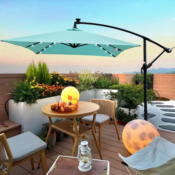 English Elm Rectangle Solar Led Patio Umbrella with Crank Lift Upf 40 Waterproof Garden Shade Turquoise W656127035