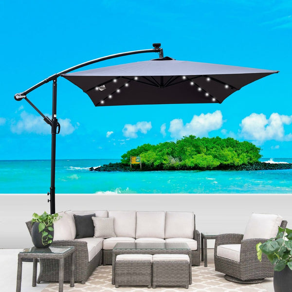 English Elm Rectangle Solar Led Patio Umbrella with Crank Lift Upf 40 Waterproof Garden Shade Anthracite W656127034