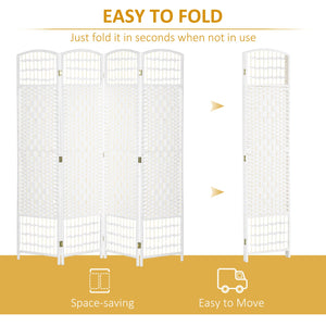 English Elm 4 Panel Room Divider — 5.6' Wave Fiber Folding Privacy Screen, Hand-Woven Paper & Bamboo, White, Stylish Room Separator for Home & Office (67" H) W2225140847