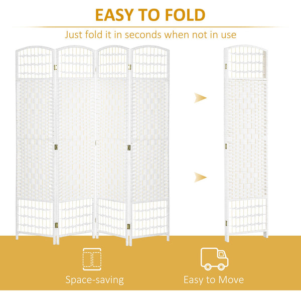 English Elm 4 Panel Room Divider — 5.6' Wave Fiber Folding Privacy Screen, Hand-Woven Paper & Bamboo, White, Stylish Room Separator for Home & Office (67" H) W2225140847