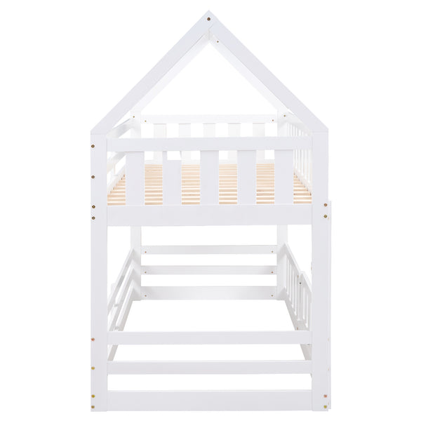 English Elm Twin Twin over Full Metal Bunk Bed with Integrated Ladder, Full-Length Guardrail, Futon-Ready Versatile Design White N7090000734K