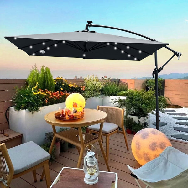 English Elm Square Solar Led Patio Umbrella Upf 40 Polyester Canopy with Crank Lift Wind Vent Anthracite W656127038