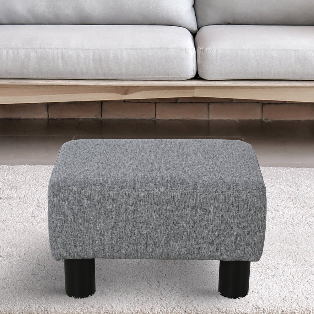 English Elm Ottoman Small Linen Footrest Cube Stool with 24D Foam, Wood Frame & Plastic Legs — Gray, 220lb Capacity W2225140849