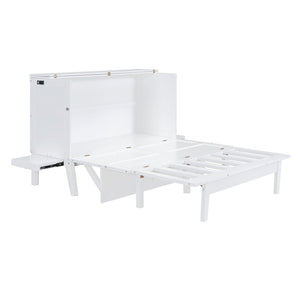 English Elm Queen Murphy Wall Bed with Usb Charging Pine Wood Cabinet for Studio Apartments White LP001661AAK