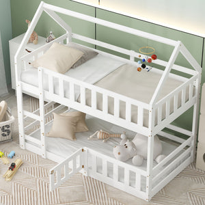 English Elm Twin Twin over Full Metal Bunk Bed with Integrated Ladder, Full-Length Guardrail, Futon-Ready Versatile Design White N7090000734K
