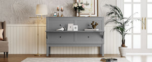 English Elm Queen Murphy Wall Bed with Usb Charging Pine Wood Cabinet for Studio Apartments Gray LP001661AAE