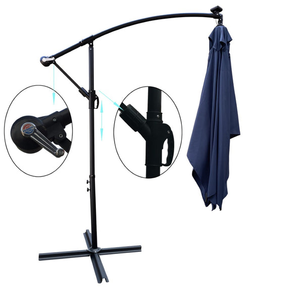 English Elm Rectangle Solar Led Patio Umbrella with Crank Lift Upf 40 Waterproof Garden Shade Navy Blue W656127031