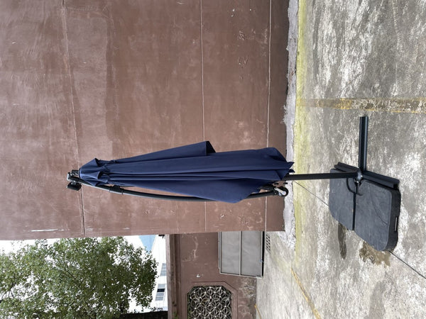 English Elm Square Solar Led Patio Umbrella Upf 40 Polyester Canopy with Crank Lift Wind Vent Navy Blue W656127037