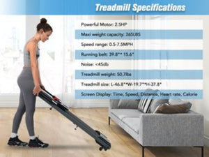 English Elm New Folding Walking Pad Treadmill 2.5hp Motor Incline Under Desk Home Gym Fit MS312896AAB