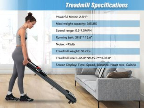 English Elm New Folding Walking Pad Treadmill 2.5hp Motor Incline Under Desk Home Gym Fit MS312896AAB