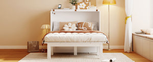 English Elm Full Size Murphy Wall Bed with Usb Charging Removable Shelves Pine Cabinet White LP001660AAK