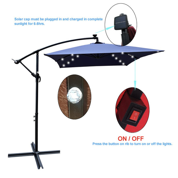 English Elm Rectangle Solar Led Patio Umbrella with Crank Lift Upf 40 Waterproof Garden Shade Navy Blue W656127031