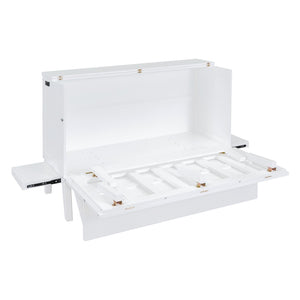 English Elm Queen Murphy Wall Bed with Usb Charging Pine Wood Cabinet for Studio Apartments White LP001661AAK
