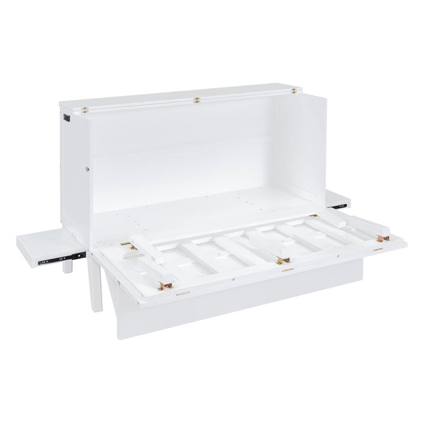 English Elm Queen Murphy Wall Bed with Usb Charging Pine Wood Cabinet for Studio Apartments White LP001661AAK
