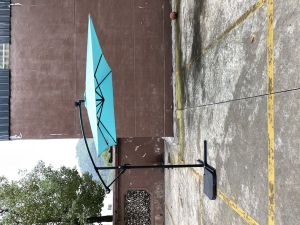 English Elm Rectangle Solar Led Patio Umbrella with Crank Lift Upf 40 Waterproof Garden Shade Turquoise W656127035