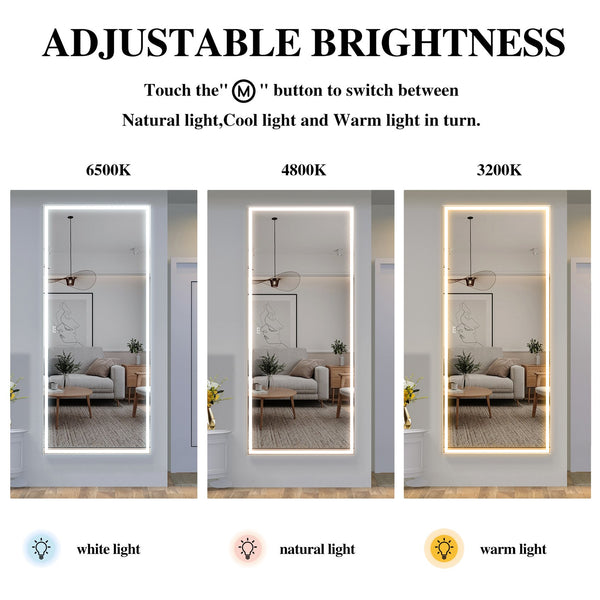 English Elm Extra Oversized LED Bathroom Mirror 84x36 with Aluminum Frame, 3-Color Dimmable Lighting, Versatile Mounting W708131919