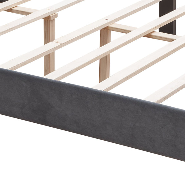 English Elm Velvet Queen Platform Bed Charcoal Gray — Button Tufted Winged Headboard, 600LB Slat Support, Easy Assembly W2297141187