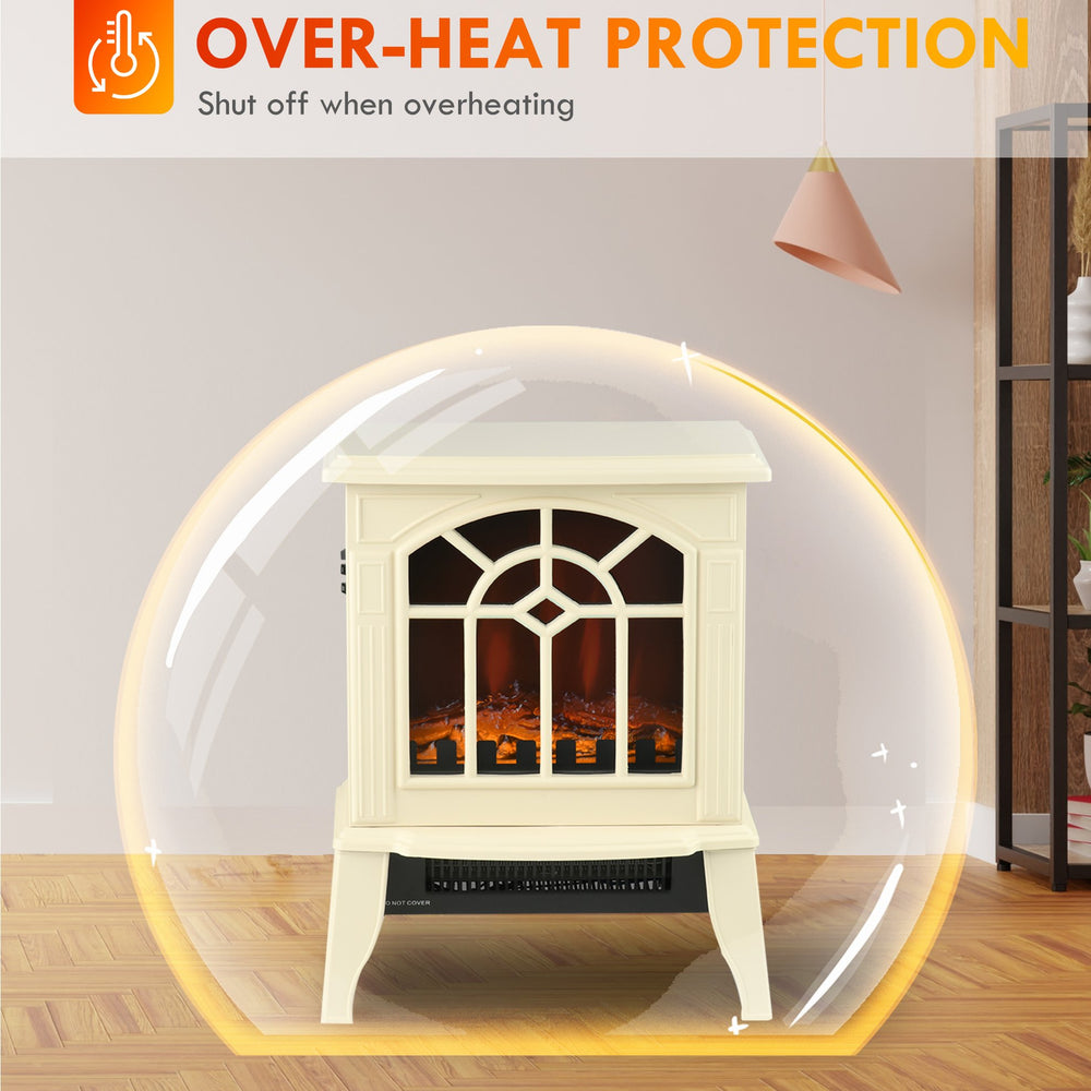 English Elm HOMCOM 18" Electric Fireplace Stove with Realistic LED Flames, 750/1500W Heat, Tip-Over Safe Cozy Ambience W2225141201