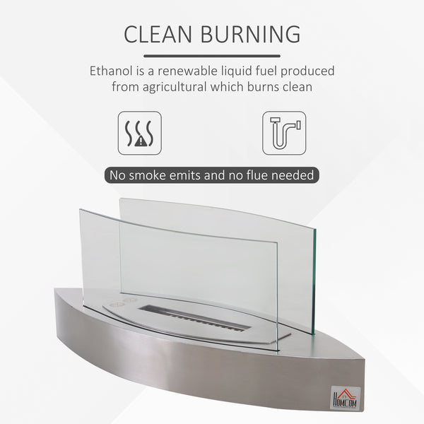 English Elm Ethanol Stainless Steel Tabletop Fireplace 23.5" — Cozy 215 sq ft Heat, 0.15 Gal, 2hr Burn, Silver W2225141202