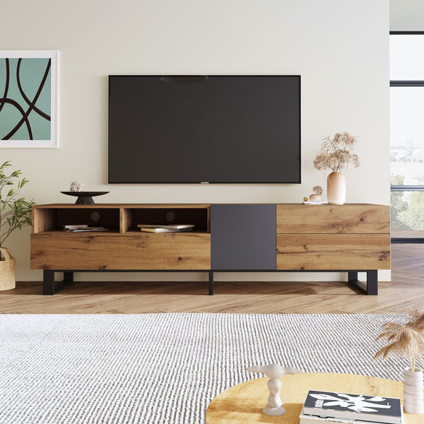 English Elm Modern TV Stand 42" Console for Large TVs, Sturdy 110lb Capacity, Double Storage & Drop Door Design Wood WF303474AAQ