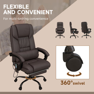 English Elm High Back Massage Office Chair With 6-Point Vibration, Reclining Footrest & Lumbar Heat, Brown W2225141055
