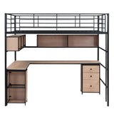 Hearth and Haven Wonder Full Size Loft Bed with Bookcase, Desk and Cabinet, Wood and Black GX000635AAB