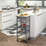 English Elm Mobile Rolling Kitchen Island Trolley Serving Cart With Underneath Drawer & Slide-Out Wire Storage Basket, Grey