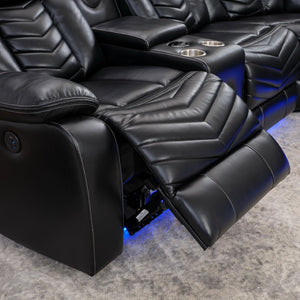 English Elm Ms Faux Leather Power Reclining Sectional with Led Lighting and Bluetooth Speakers W1805S00184