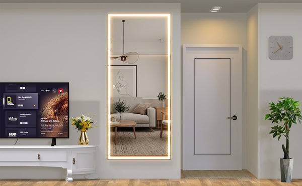 English Elm Extra Oversized LED Bathroom Mirror 84x36 with Aluminum Frame, 3-Color Dimmable Lighting, Versatile Mounting W708131919