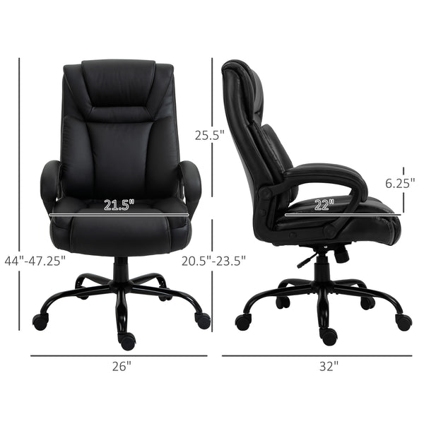 English Elm Big Big and Tall 400lbs Executive Office Chair with Wide Seat, High-Back PU Comfort and Ergonomic Support Black W2225141056