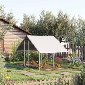 English Elm Metal Walk-in Galvanized Steel Chicken Coop Outdoor Poultry Run with Pe Roof Cover W2225141102