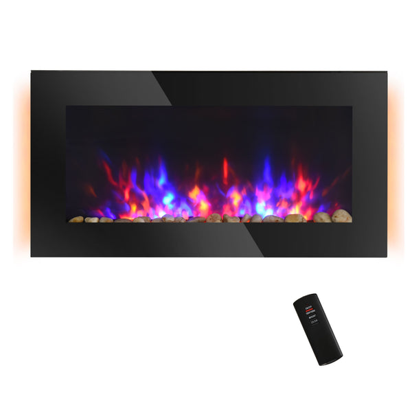 English Elm 36" 1500W Electric Wall Fireplace - Realistic Flame Effect, 7-Color Back & Side Lights, Safe Overheat Protection, 750/1500W Heat Adjustable W2225141037